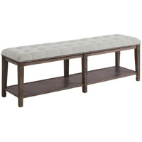 Bench with Button Tufted Seat and Open Shelf, Beige
