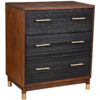 Chest with 3 Drawers and Round Legs, Brown and Black