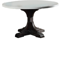 Dining Table with Marble Top and Pedestal Base, White and Brown