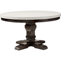 Dining Table with Marble Top and Pedestal Base, White and Gray