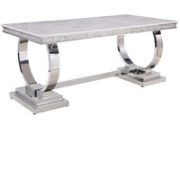 Dining Table with Circular Metal Accent Base, Silver