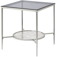 End Table with Textured Round Shelf, Silver