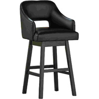 Swivel Barstool with Faux Leather and Countered Back, Set of 2, Black