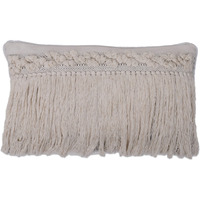 12"x20" Grey Plaid Fringe Cotton Pillow