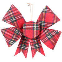 7" Red Plaid Bow Ornament 6/bag