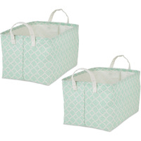 DII PE-Coated Cotton Polyester Laundry Bin Lattice Aqua Rectangle Extra Large 12.5x17.5x10.5 (Set of 2)