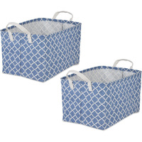 DII PE-Coated Cotton Polyester Laundry Bin Lattice French Blue Rectangle Extra Large 12.5x17.5x10.5 (Set of 2)