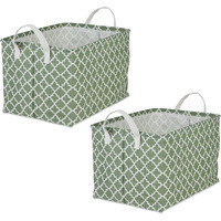 DII PE-Coated Cotton Polyester Laundry Bin Lattice Artichoke Green Rectangle Extra Large 12.5x17.5x10.5 (Set of 2)