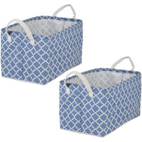 DII PE-Coated Cotton Polyester Laundry Bin Lattice French Blue Rectangle Large 10.5x17.5x10.5 (Set of 2)