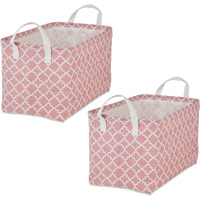 DII PE-Coated Cotton Polyester Laundry Bin Lattice Rose Rectangle Large 10.5x17.5x10.5 (Set of 2)