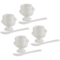 RSVP Intl Porcelain Egg Cups & Spoons - Set Of 8 (4C + 4Sp)