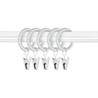 7/8 inch Noise-Canceling Curtain Rings w/clips (Set of 10) - White