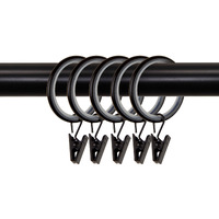 1-1/4 inch Noise-Canceling Curtain Rings w/clips (Set of 10) - Black
