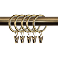 1-1/4 inch Noise-Canceling Curtain Rings w/clips (Set of 10) - Antique Brass