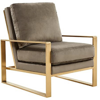 LeisureMod Jefferson Velvet Design Accent Armchair With Gold Frame