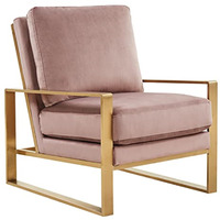 LeisureMod Jefferson Velvet Design Accent Armchair With Gold Frame
