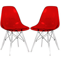 LeisureMod Dover Molded Side Chair with Acrylic Base, Set of 2