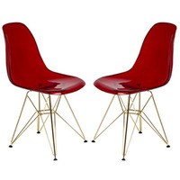 LeisureMod Cresco Molded Eiffel Side Chair with Gold Base, Set of 2