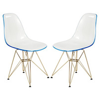 LeisureMod Cresco Molded 2-Tone Eiffel Side Chair with Gold Base, Set of 2