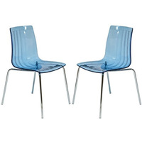 LeisureMod Ralph Dining Chair in Clear, Set of 2
