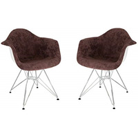 LeisureMod Willow Velvet Eiffel Metal Base Accent Chair Set of 2