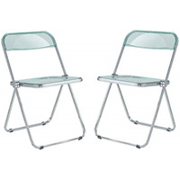 LeisureMod Lawrence Acrylic Folding Chair With Metal Frame, Set of 2