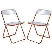 LeisureMod Lawrence Acrylic Folding Chair With Orange Metal Frame, Set of 2