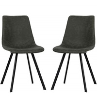 LeisureMod Markley Modern Leather Dining Chair With Metal Legs Set of 2