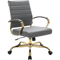 LeisureMod Benmar Home Leather Office Chair With Gold Frame