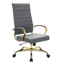 LeisureMod Benmar High-Back Leather Office Chair With Gold Frame