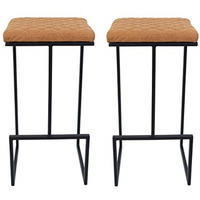 LeisureMod Quincy Leather Bar Stools With Metal Frame Set of 2