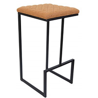 LeisureMod Quincy Quilted Stitched Leather Bar Stools With Metal Frame