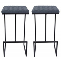 LeisureMod Quincy Leather Bar Stools With Metal Frame Set of 2