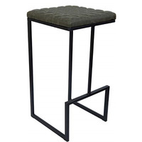 LeisureMod Quincy Quilted Stitched Leather Bar Stools With Metal Frame