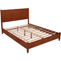 California King Platform Bed with Panel Headboard, Cherry Brown