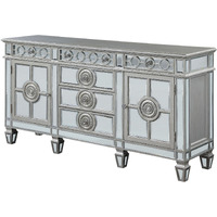 Server with 6 Mirrored Drawers and 2 Single Doors, Silver