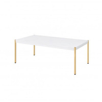 Coffee Table with Metal Tube Legs, White and Gold