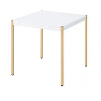 End Table with Metal Tube Legs, White and Gold