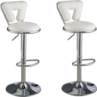 Adjustable Barstool with Round Seat and Stalk Support, Set of 2, White