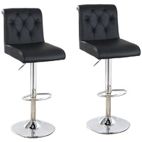 Adjustable Barstool with Rolled Button Tufted Back, Set of 2, Black