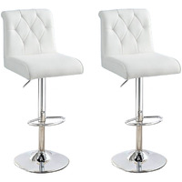 Adjustable Barstool with Rolled Button Tufted Back, Set of 2, White