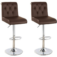 Adjustable Barstool with Rolled Button Tufted Back, Set of 2, Brown