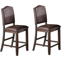 Counter Height Chair with Leatherette Seat and Rivets, Set of 2, Brown