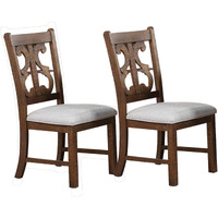Side Chair with Fabric Seat and Cut Out Backrest, Set of 2, Brown