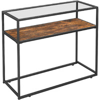 VASAGLE Konsolentisch, Beistelltisch mit Glasoberfl?che, Flurtisch, Sofatisch mit Ablage, Wohnzimmer, Flur, stabiles Stahlgestell, Hartglas, Industrie-Design, vintagebraun-schwarz LNT10BX