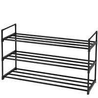 Songmics - Zapatero de 3 niveles para almacenamiento de zapatos, estante de metal, 12 a 15 pares de zapatos, torre de zapatos apilable para sala de estar, entrada, pasillo, armario, negro ULSA13BK