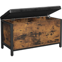 VASAGLE Sitzbank mit Stauraum, gepolsterte Truhe, 80 x 40 x 50 cm, Betttruhe, Flur, Schlafzimmer, Wohnzimmer, Metall, einfacher Aufbau, Industrie-Design, Kunstleder, vintagebraun-schwarz LSC80BX