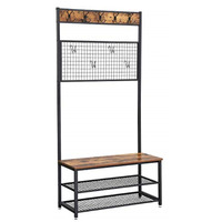 VASAGLE Garderobenst?nder mit Sitzbank, im Industrie Design, Garderobe mit 9 Kleiderhaken und Schuhregal, mit Memo-Board aus Drahtgitter, Flur, Diele, Schlafzimmer, Vintage HSR46BX