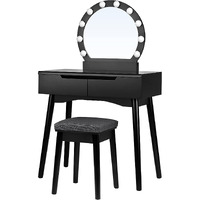 SONGMICS Schminktisch mit Beleuchtung, Frisiertisch mit Spiegel und Glhbirnen, Kosmetiktisch, Frisierkommode, fr EIN perfektes Make-up, gepolsterter Hocker, 2 gro?e Schubladen, schwarz RDT11BL