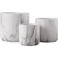 Ceramic Round Vase with Seamless Column Overlay Design Body Set of Three Matte Finish White